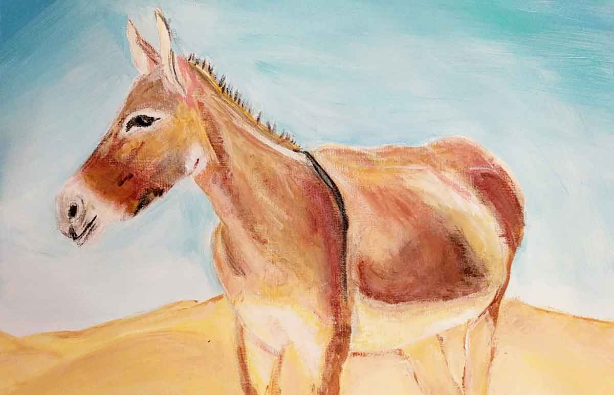 My actual painting of a donkey in the desert.
